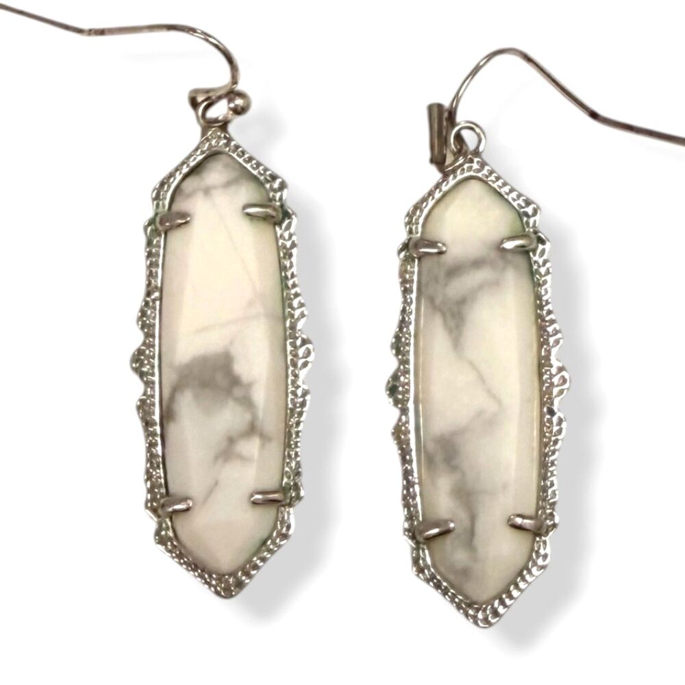 Kendra Scott Francie Drop Earrings Rhodium Silver White Howlite Rare Retired